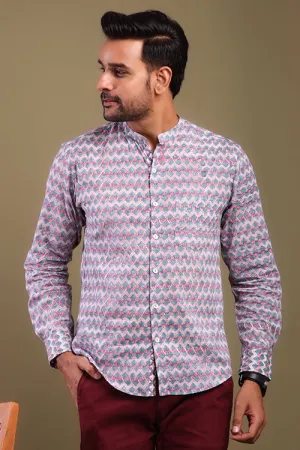 Chevron Printed Pink And Gray Mens Shirt
