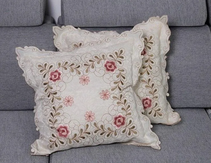 Chic Floral Embroidered Cushion Cover
