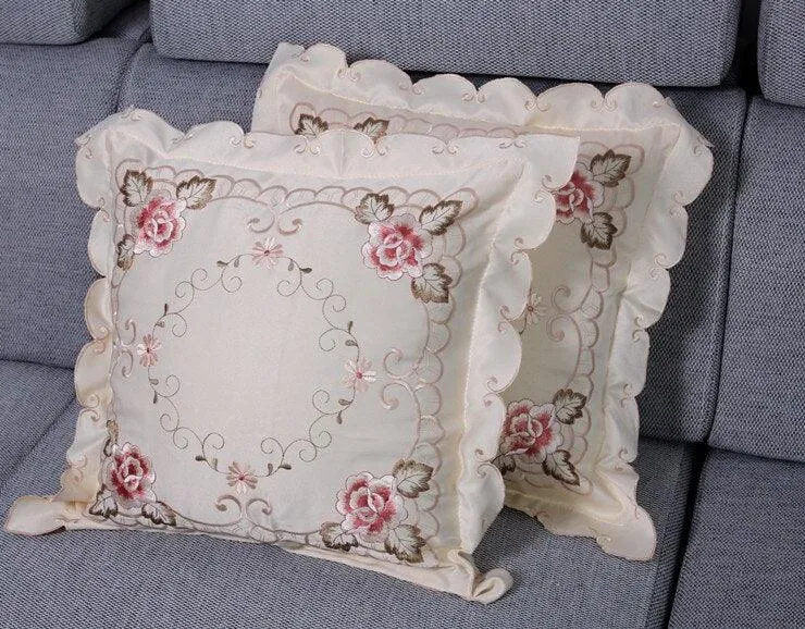 Chic Floral Embroidered Cushion Cover