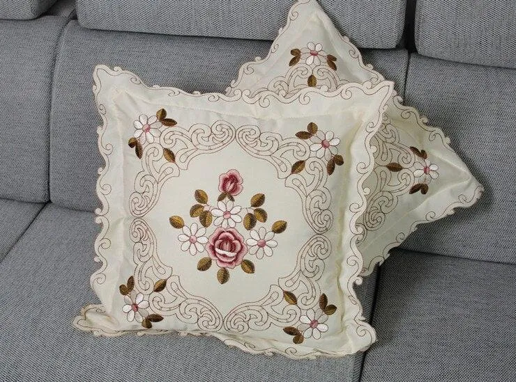 Chic Floral Embroidered Cushion Cover