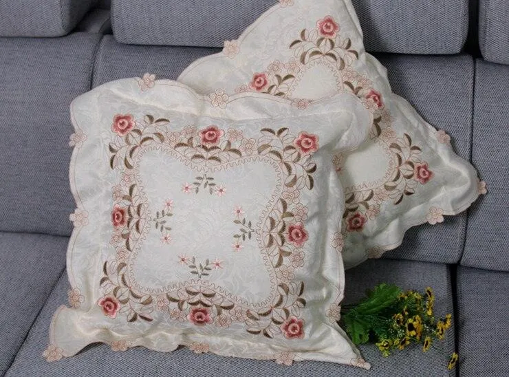Chic Floral Embroidered Cushion Cover