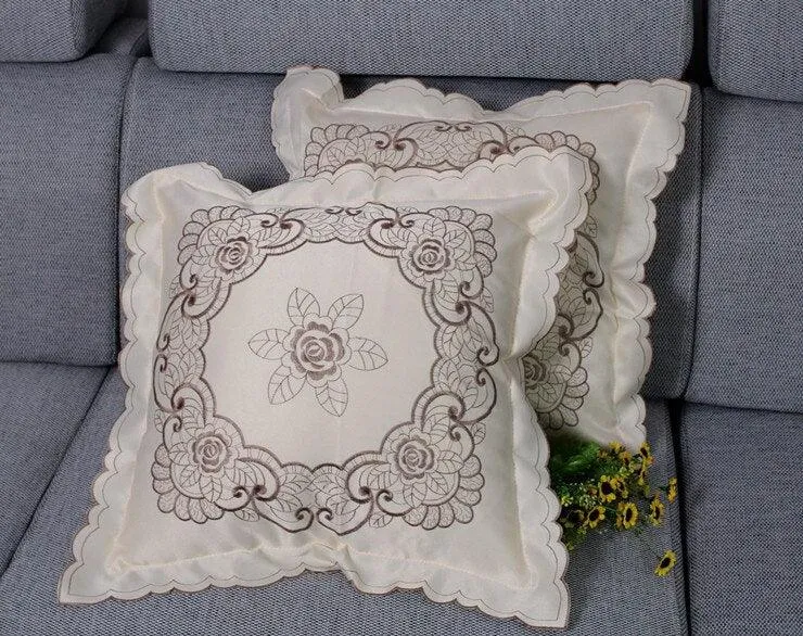 Chic Floral Embroidered Cushion Cover