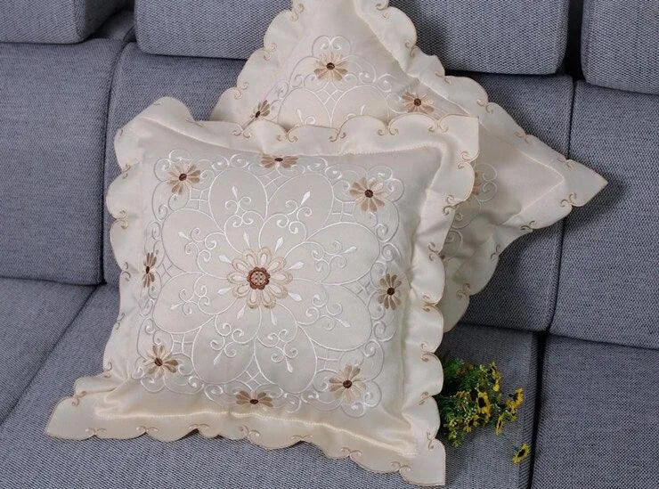 Chic Floral Embroidered Cushion Cover