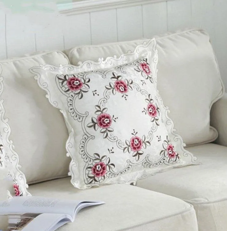 Chic Floral Embroidered Cushion Cover
