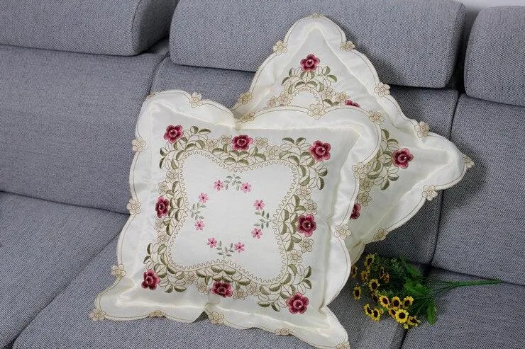Chic Floral Embroidered Cushion Cover