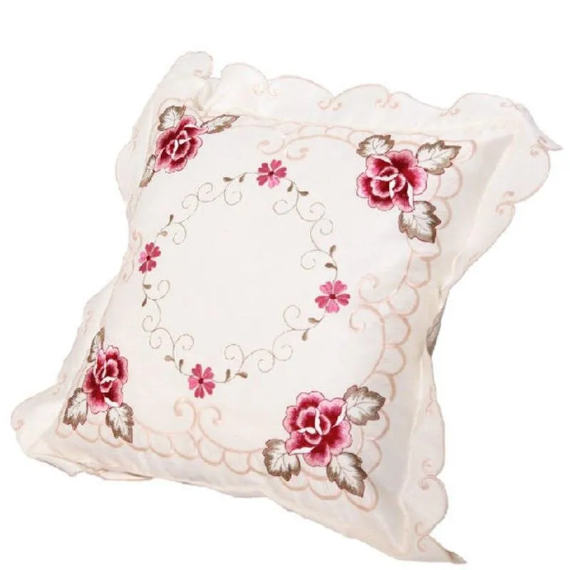 Chic Floral Embroidered Cushion Cover