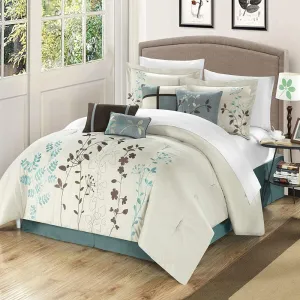 Chic Home Bliss Garden Beige Comforter Bed In A Bag Set with Sheet Set 12 Piece KING