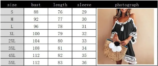 Clearance Bare Shoulder Tassels Scoop Women Loose Short Dress