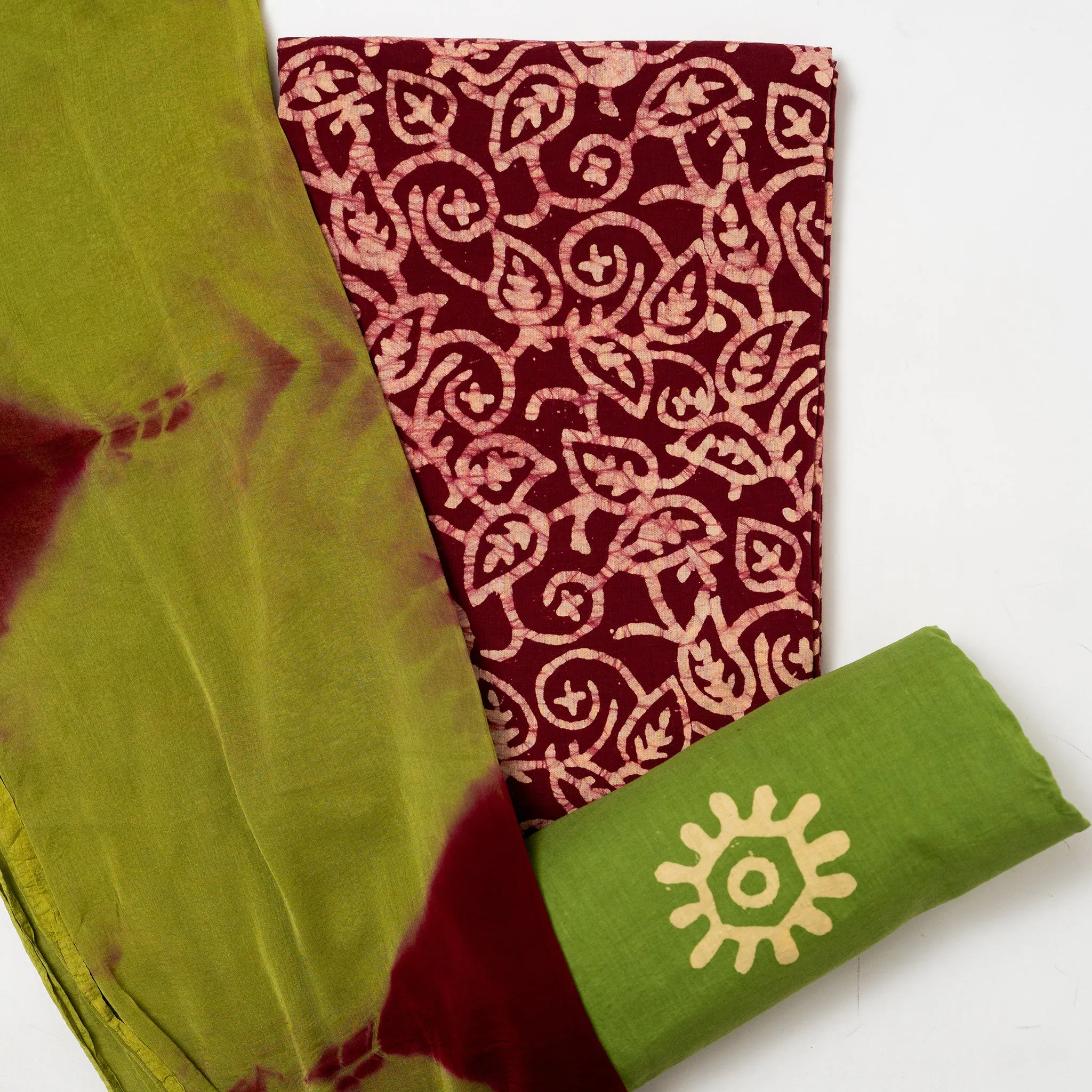 Cotton Batik Churidhar Material Set (Maroon)