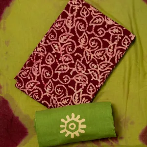 Cotton Batik Churidhar Material Set (Maroon)