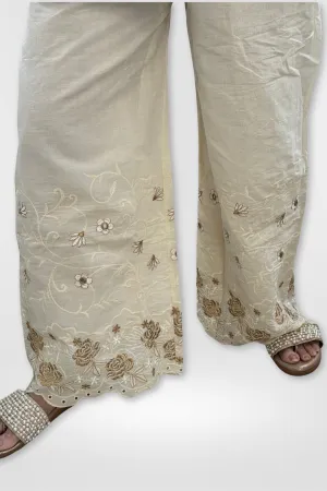 Cotton Straight Embroidered Palazzo