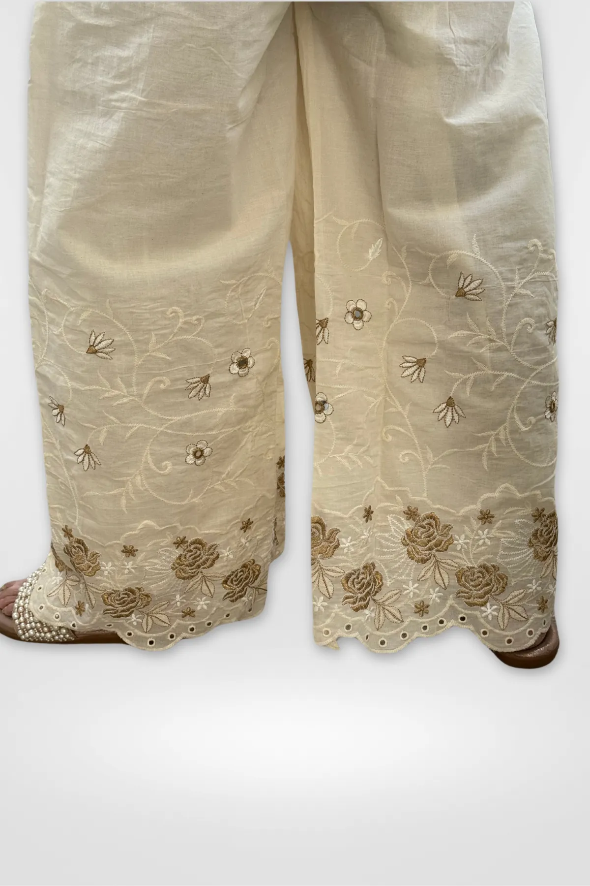 Cotton Straight Embroidered Palazzo