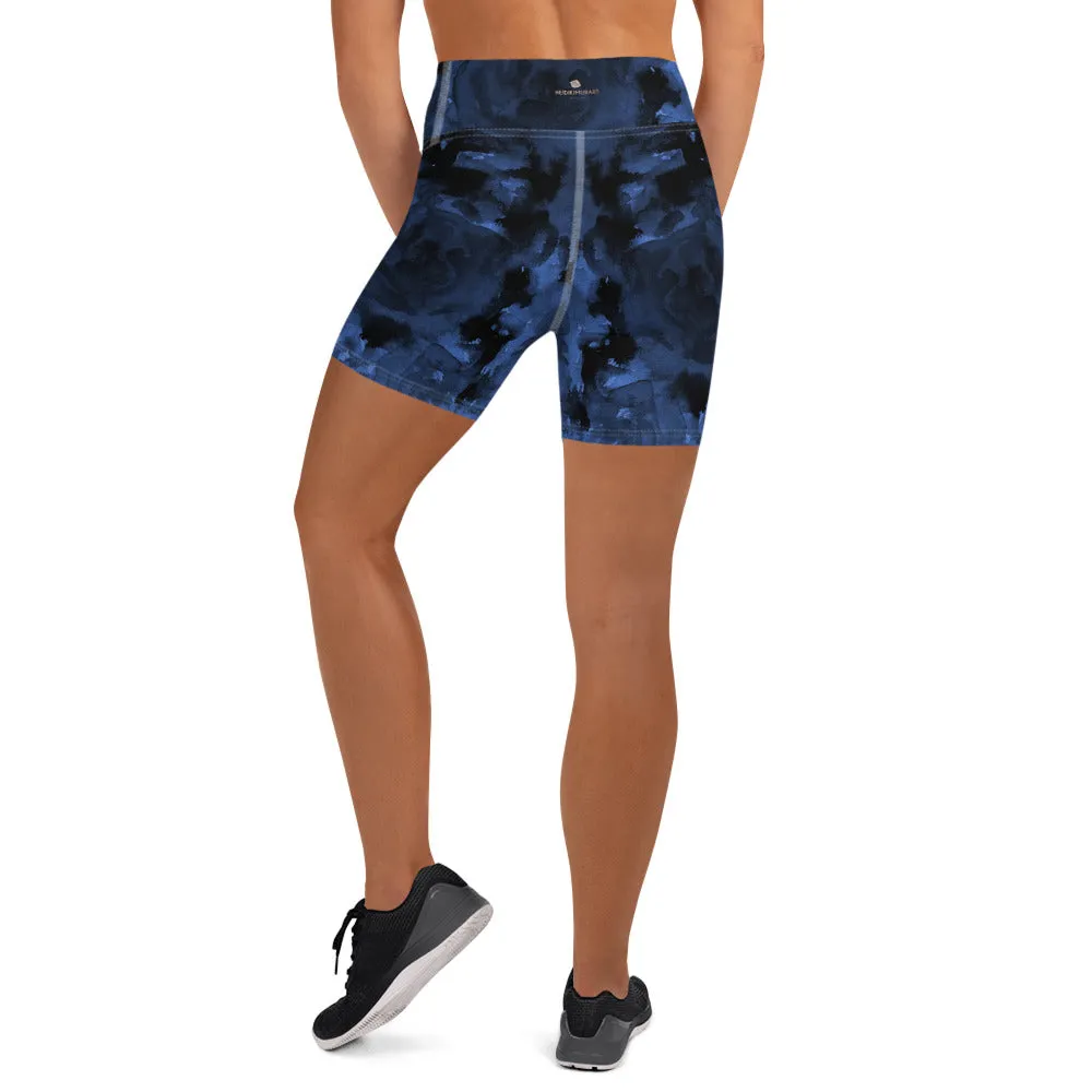 Dark Blue Floral Yoga Shorts, Abstract Women's Short Tights-Made in USA/EU (US Size: XS-XL)