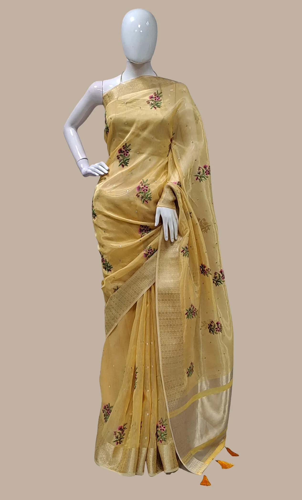 Deep Gold Embroidered Sari
