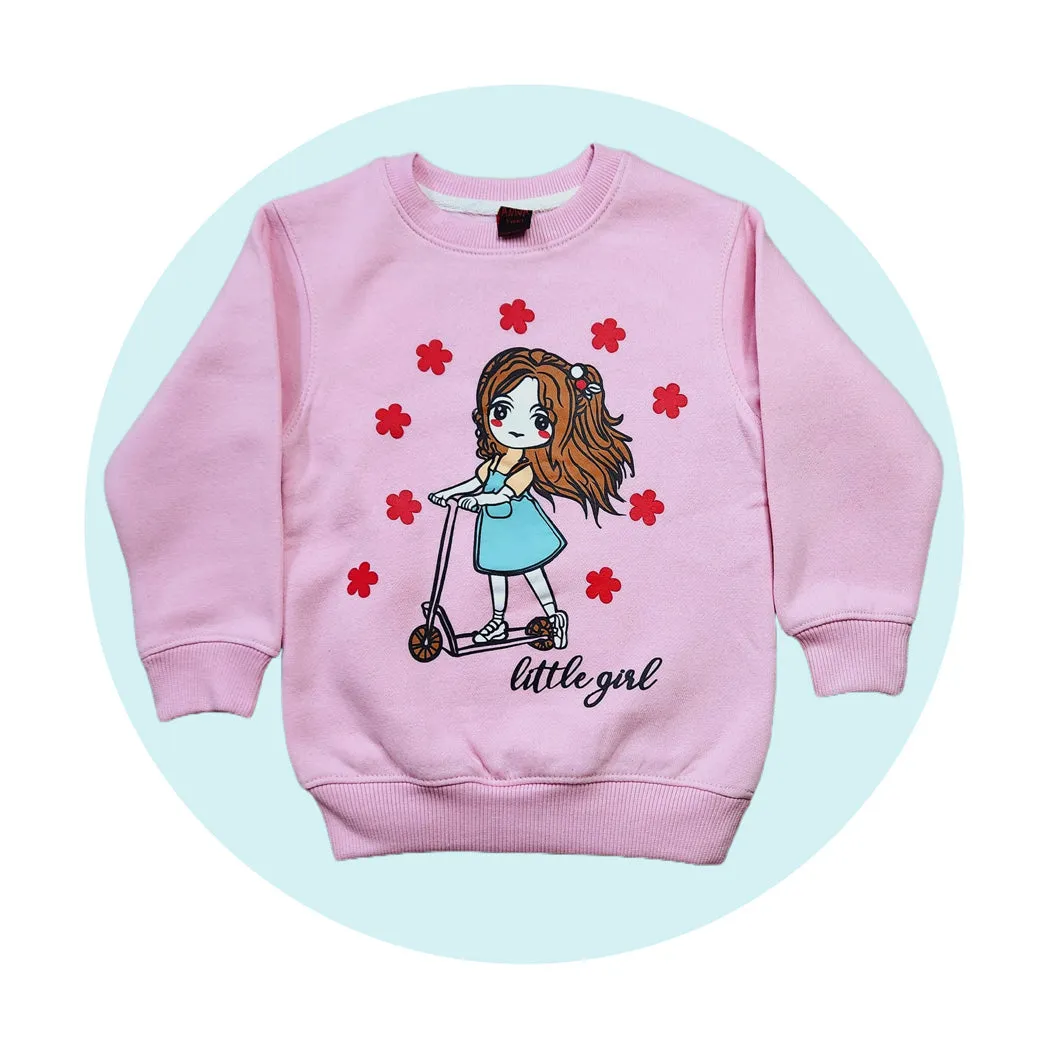 Doll-Printed Baby Pink Fleece Tracksuit