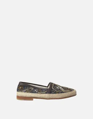 Embroidered Denim Loafers