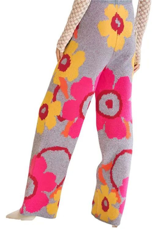 Flower Printed Casual Cozy Full Long Wide Pants