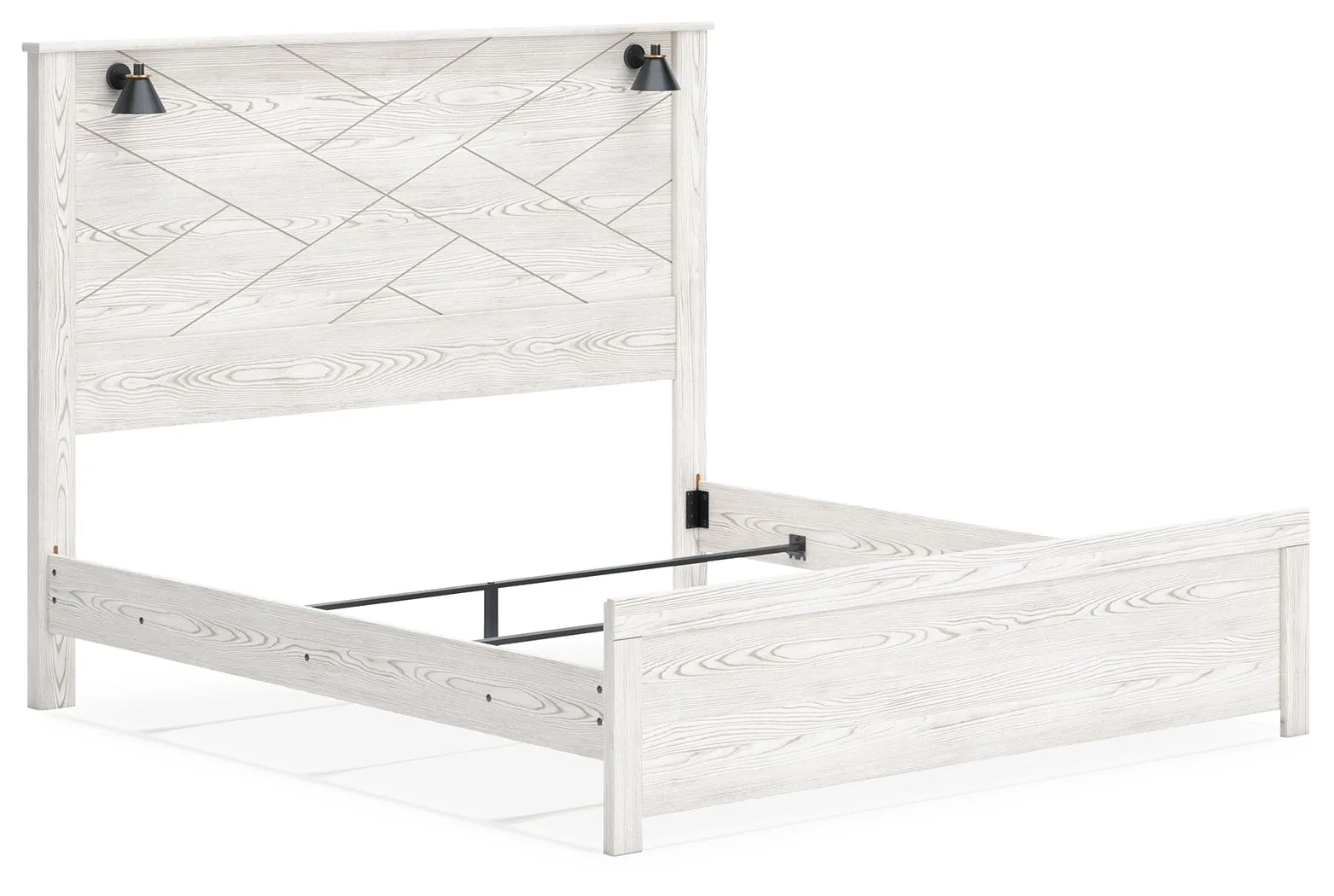 Gerridan King Panel Bed with 2 Nightstands in White/Gray