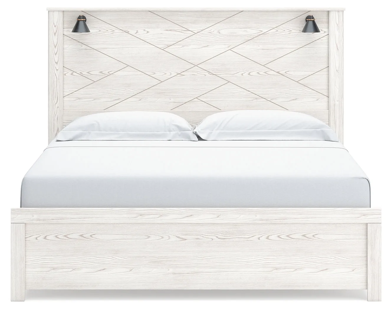Gerridan King Panel Bed with 2 Nightstands in White/Gray