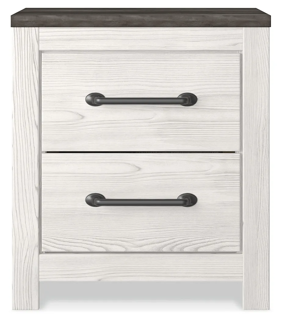 Gerridan King Panel Bed with 2 Nightstands in White/Gray