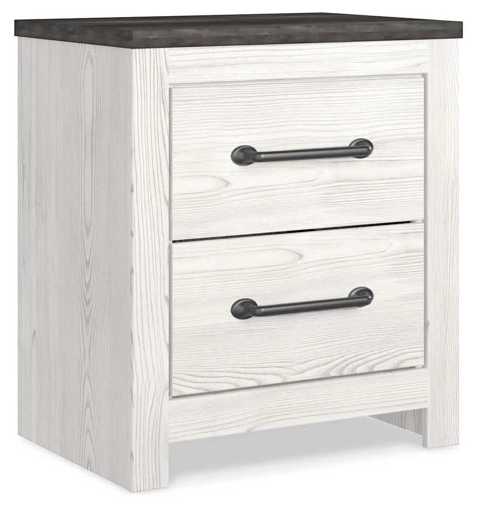 Gerridan King Panel Bed with 2 Nightstands in White/Gray
