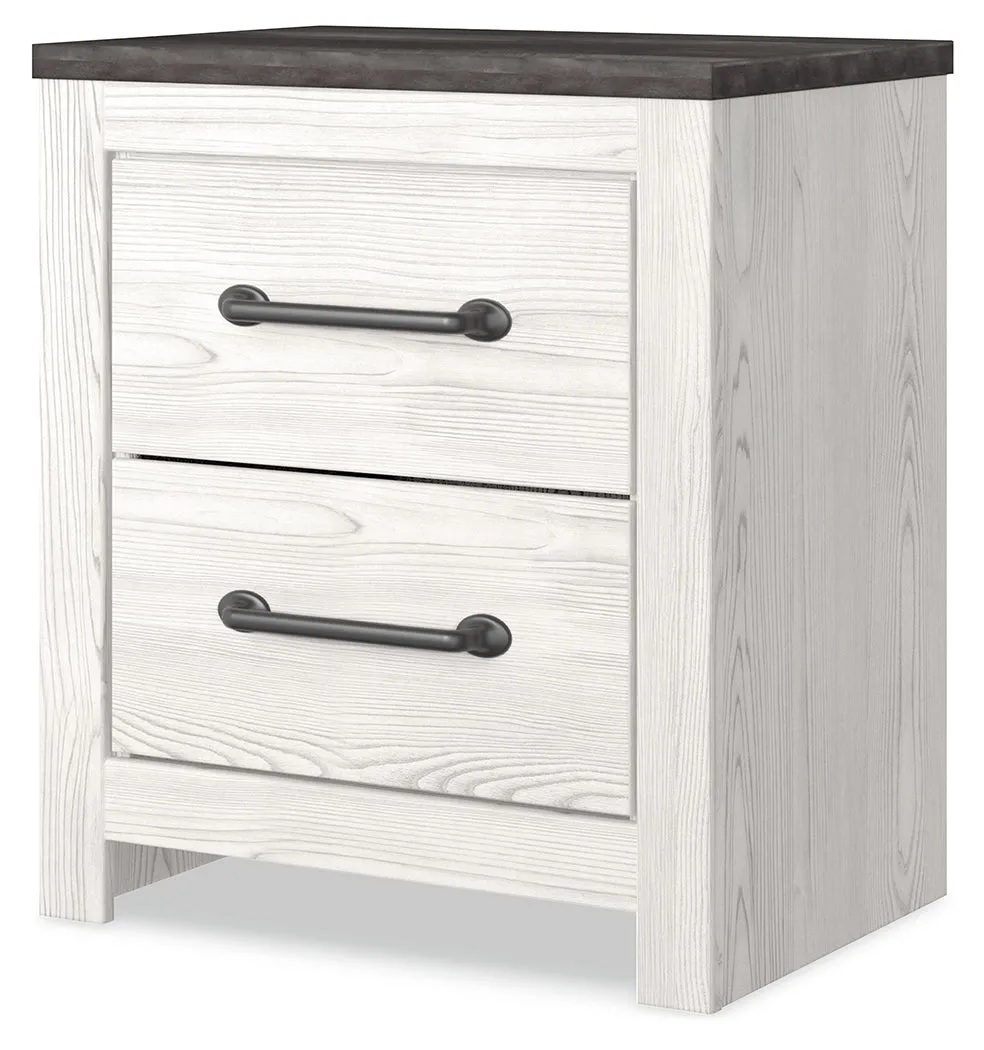 Gerridan King Panel Bed with 2 Nightstands in White/Gray