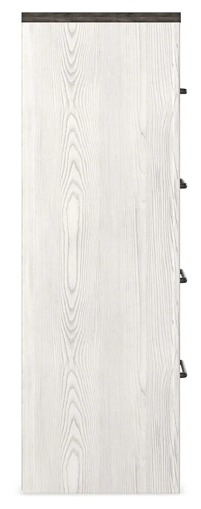 Gerridan King Panel Bed with Mirrored Dresser, Chest and Nightstand in White/Gray