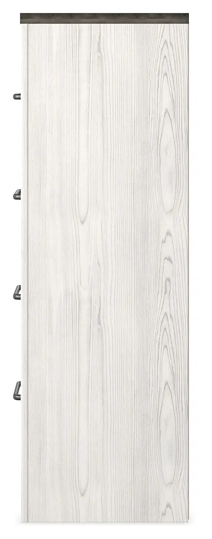 Gerridan King Panel Bed with Mirrored Dresser, Chest and Nightstand in White/Gray