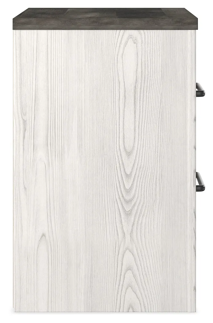 Gerridan King Panel Bed with Mirrored Dresser, Chest and Nightstand in White/Gray