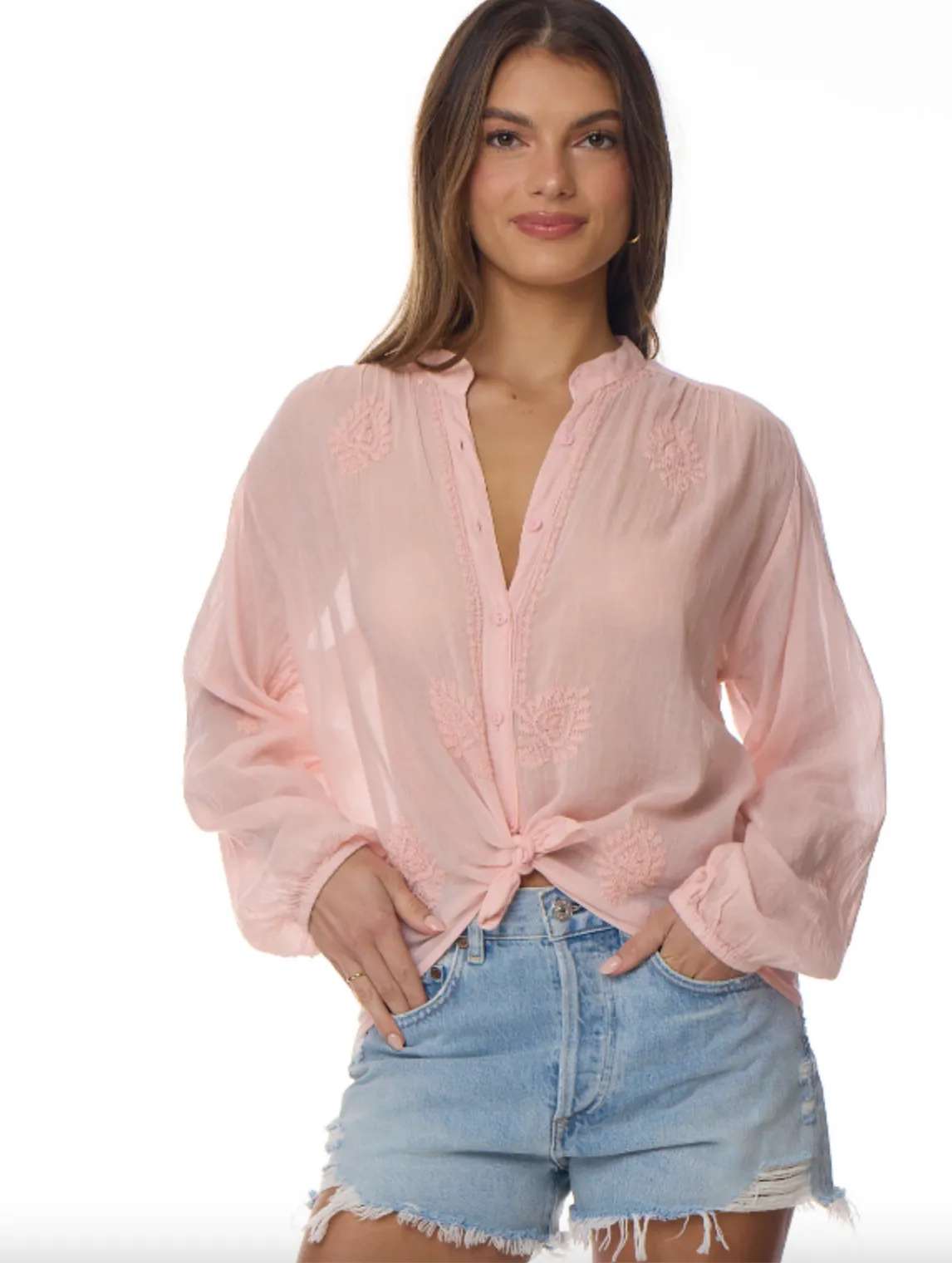 Heidi Embroidered Blouse Long Sleeve Peach
