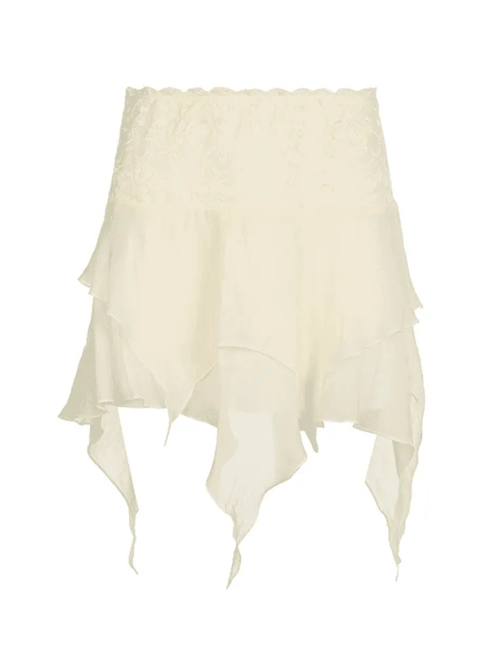 High Waist Mesh Asymmetric Hem Mini Skirt