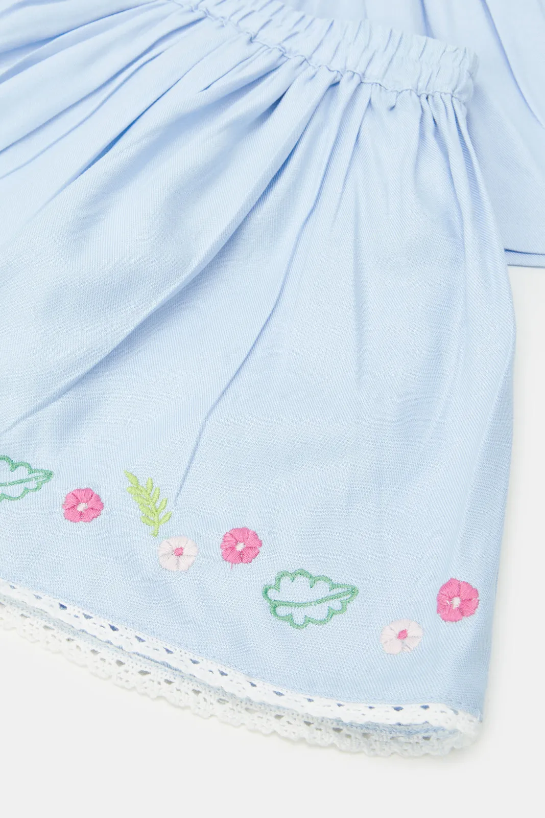 Infant Girls Blue Embroidered Casual Set (2 Piece)
