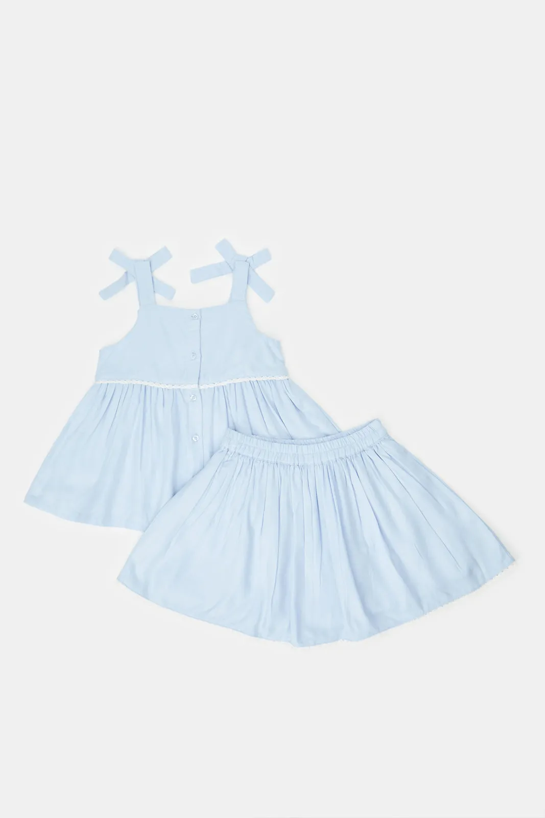 Infant Girls Blue Embroidered Casual Set (2 Piece)