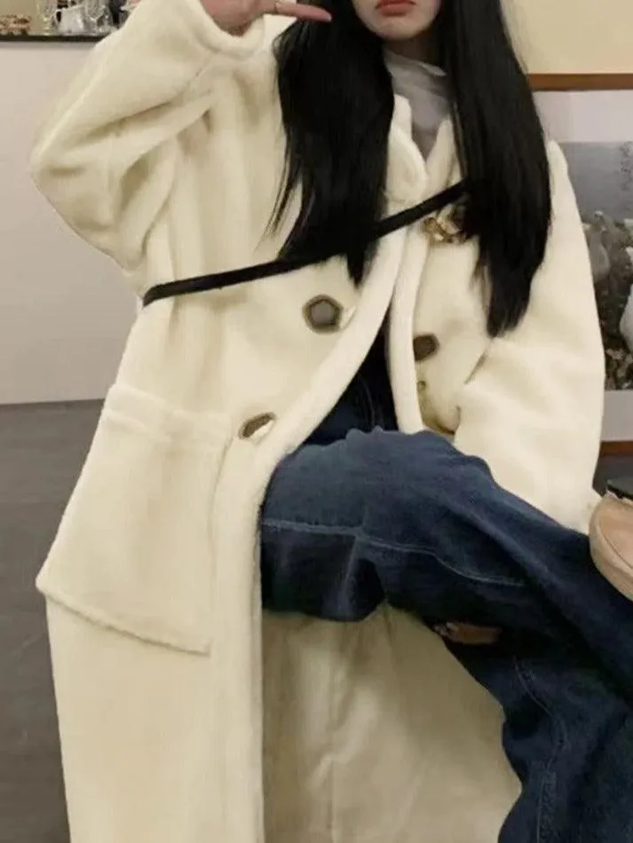 LANFUBEISI - Horn Button lambswool Hooded Jacket