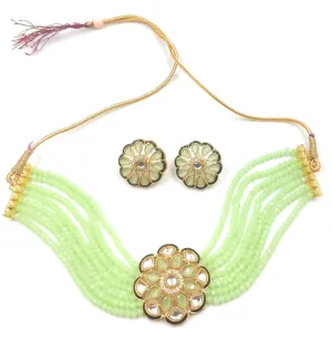 Meenakari ad kundan chokar light green color necklace with earrings
