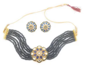 Meenakari ad kundan chokar royal navy color necklace with earrings