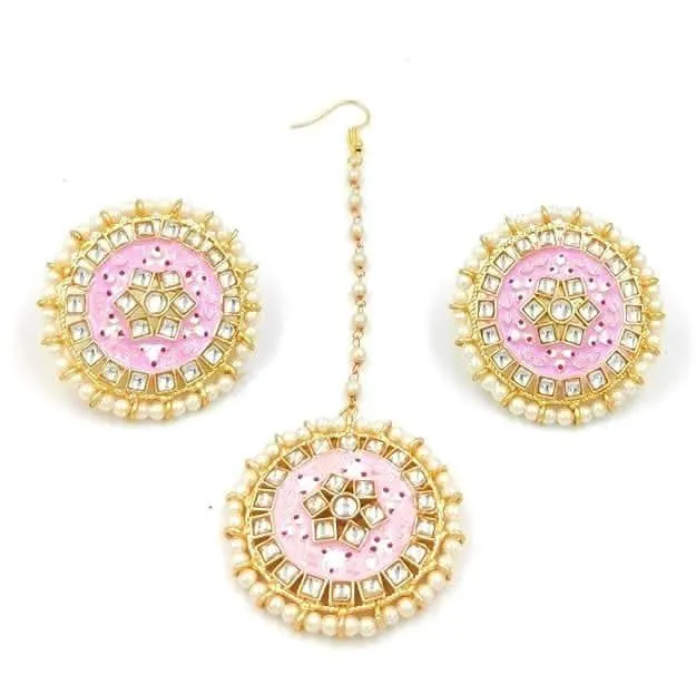 Meenakari designer kundan chokar light baby pink color jewellery set
