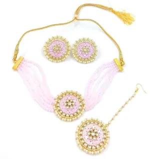 Meenakari designer kundan chokar light baby pink color jewellery set