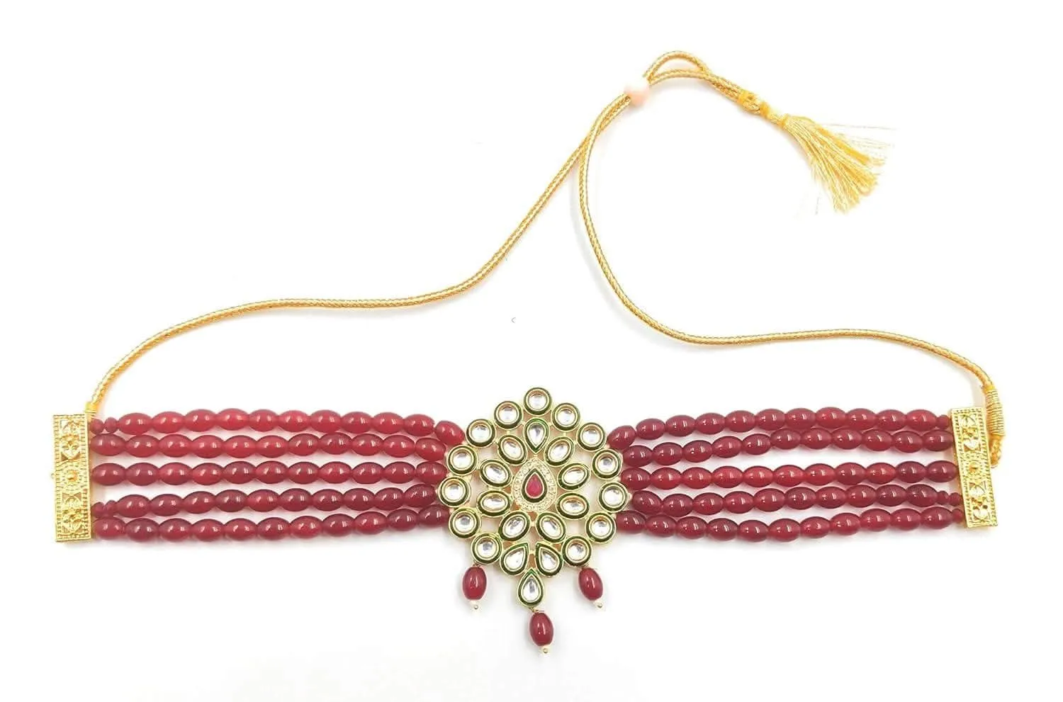 Meenakari kundan brass ad chokar marron color jewel set