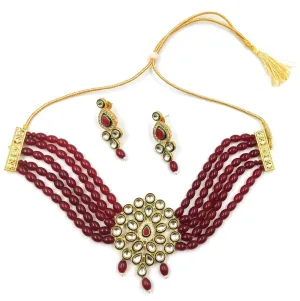 Meenakari kundan brass ad chokar marron color jewel set