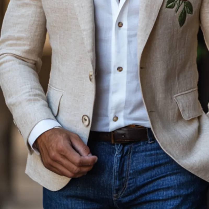 Men's Casual Slim Fit Rose Embroidered Linen Blazer 59736906K