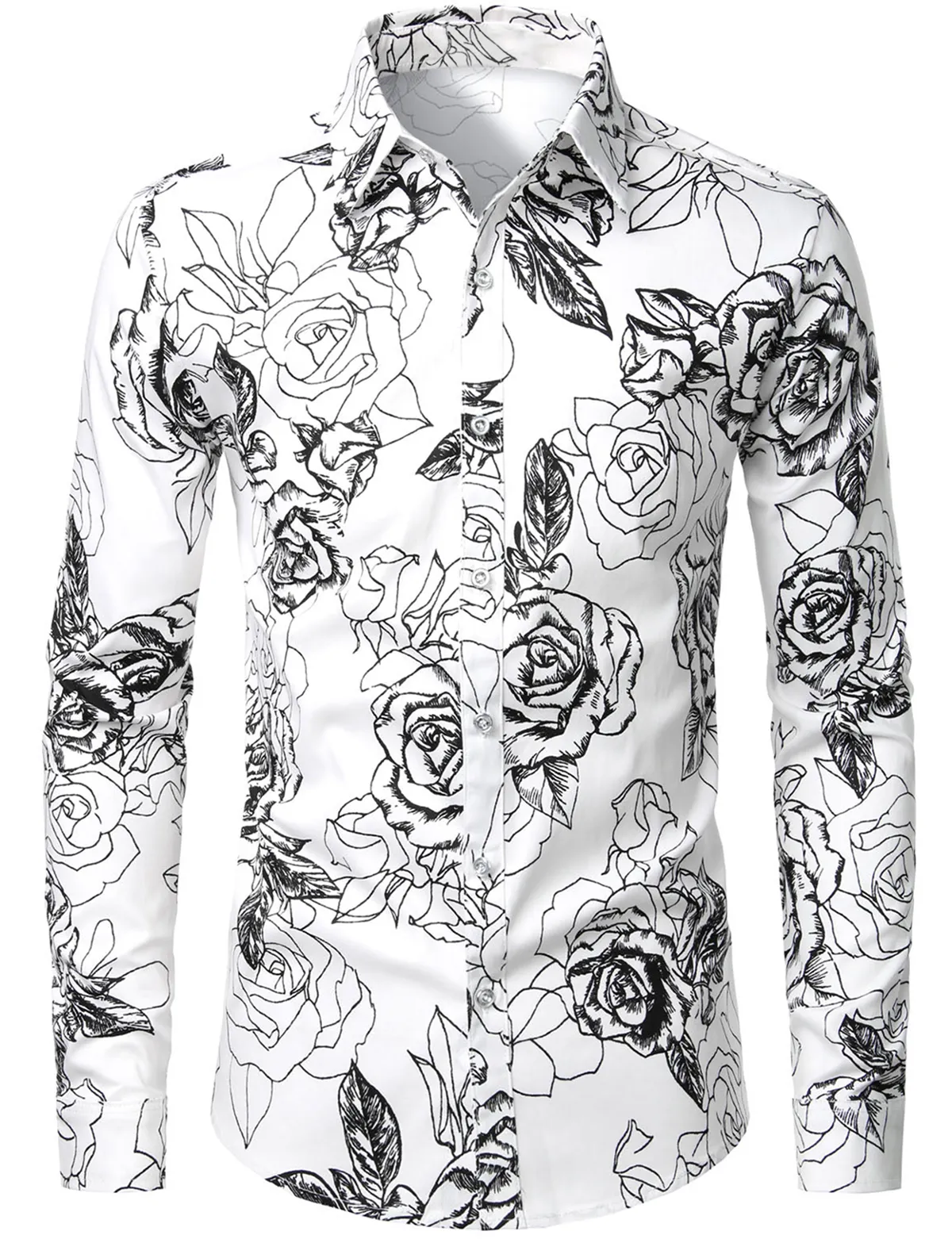 Men's Floral Cotton Casual Button Down Long Sleeve Shirt