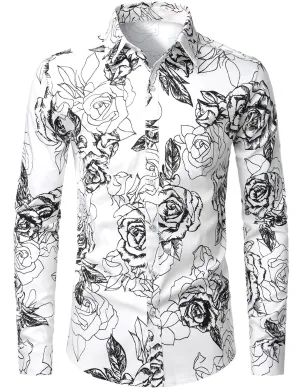 Men's Floral Cotton Casual Button Down Long Sleeve Shirt