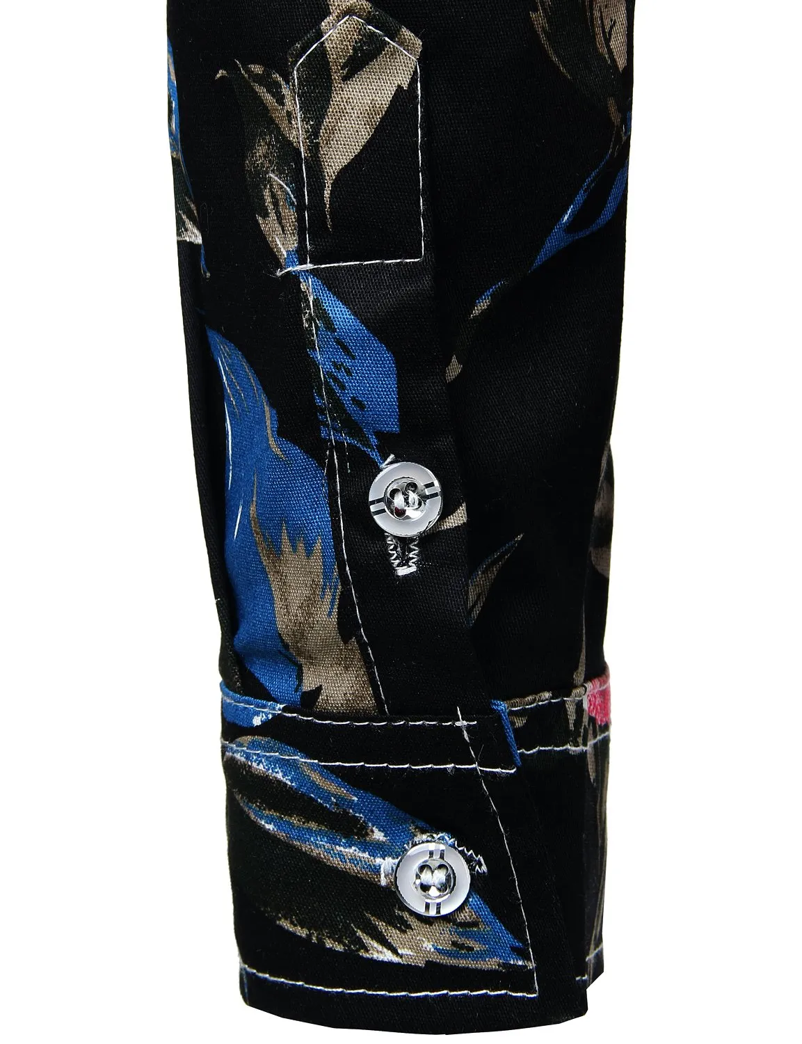 Men's Floral Cotton Rose Print Black Long Sleeve Shirt