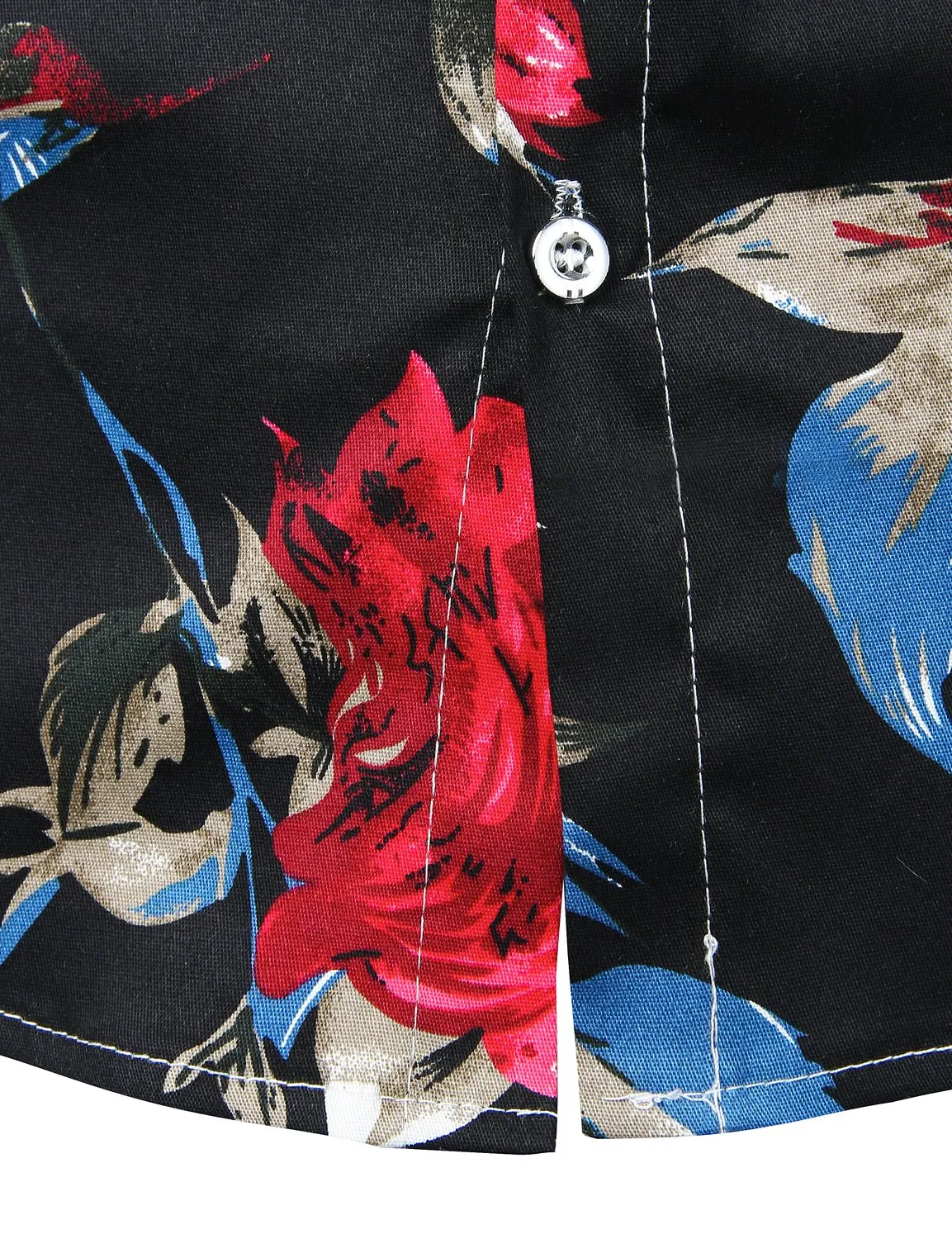 Men's Floral Cotton Rose Print Black Long Sleeve Shirt