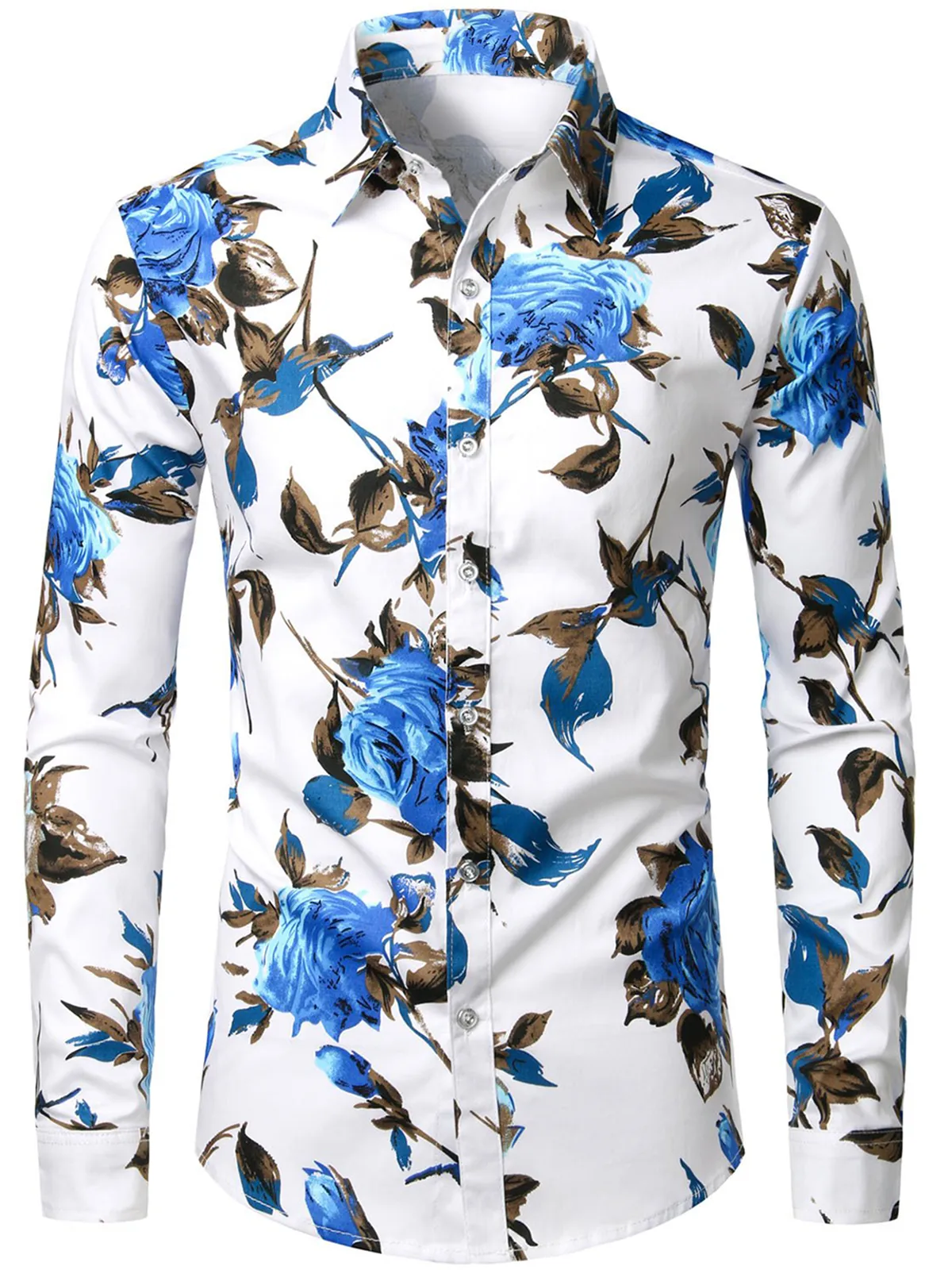 Men's Floral Long Sleeve Animal Print Cotton Casual Button Down Shirt