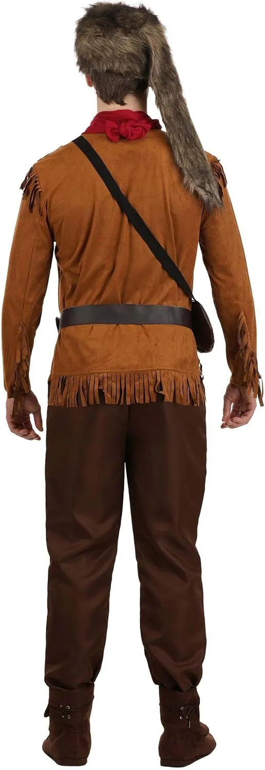 Mens Frontier Costume | Davy Crockett Polyester Outfit With Raccoon Hat, Belt, And Pouch | Halloween & Cosplay Attire
