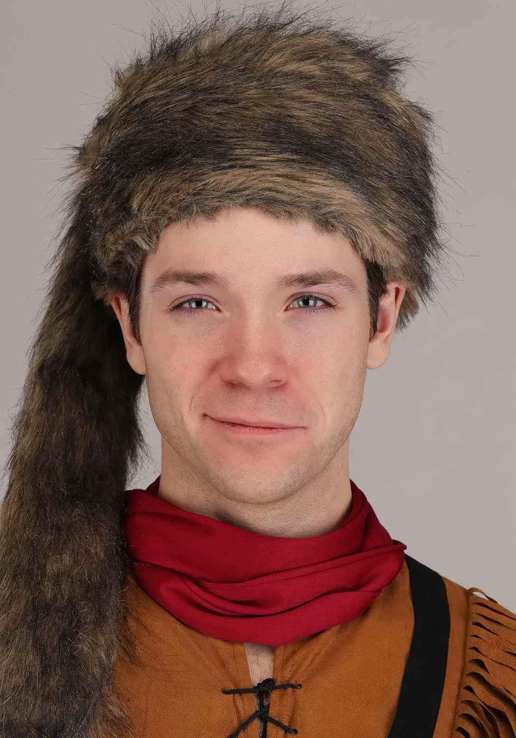 Mens Frontier Costume | Davy Crockett Polyester Outfit With Raccoon Hat, Belt, And Pouch | Halloween & Cosplay Attire
