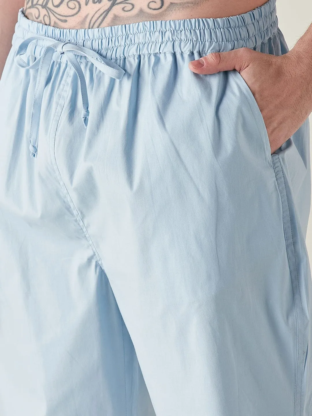 Mens Light Blue Pure Cotton Pyjama Set