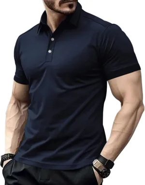 Men's Polo Shirts Cotton Basic Casual Short Sleeve Textured Polo T Shirt Classic Casual Golf Collar Tee
